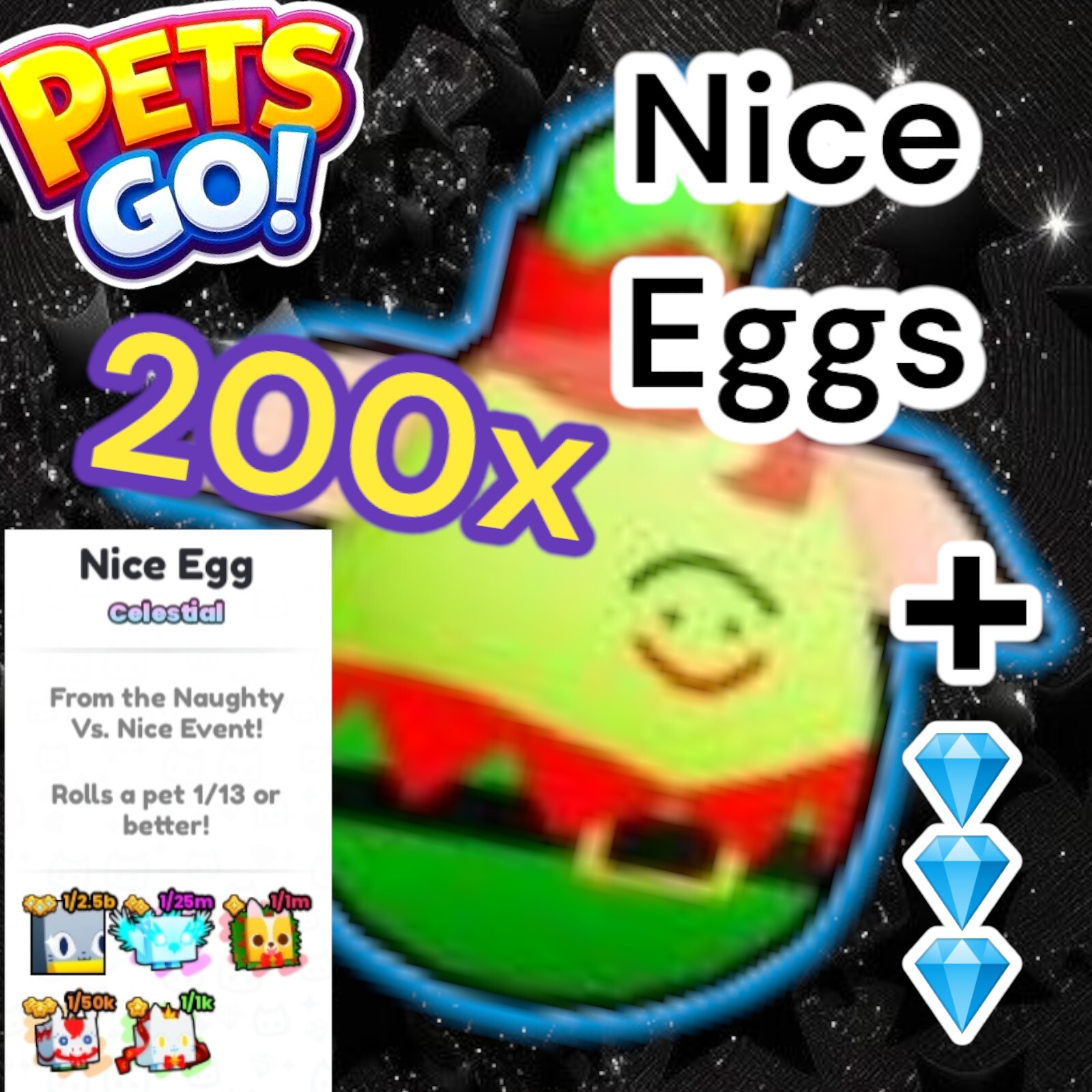 Pets GO. 200x Nice Eggs + 200k Diamonds. Christmas Update. Same Day