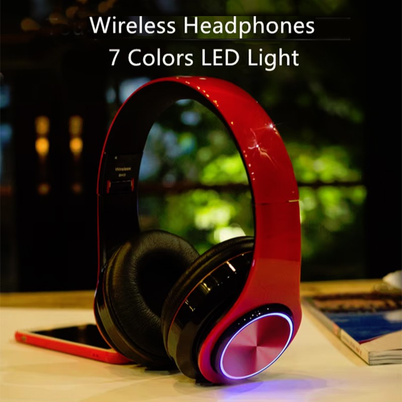 Wireless Headset Memory Card LED Lights Foldable Noise Cancellation Headphone