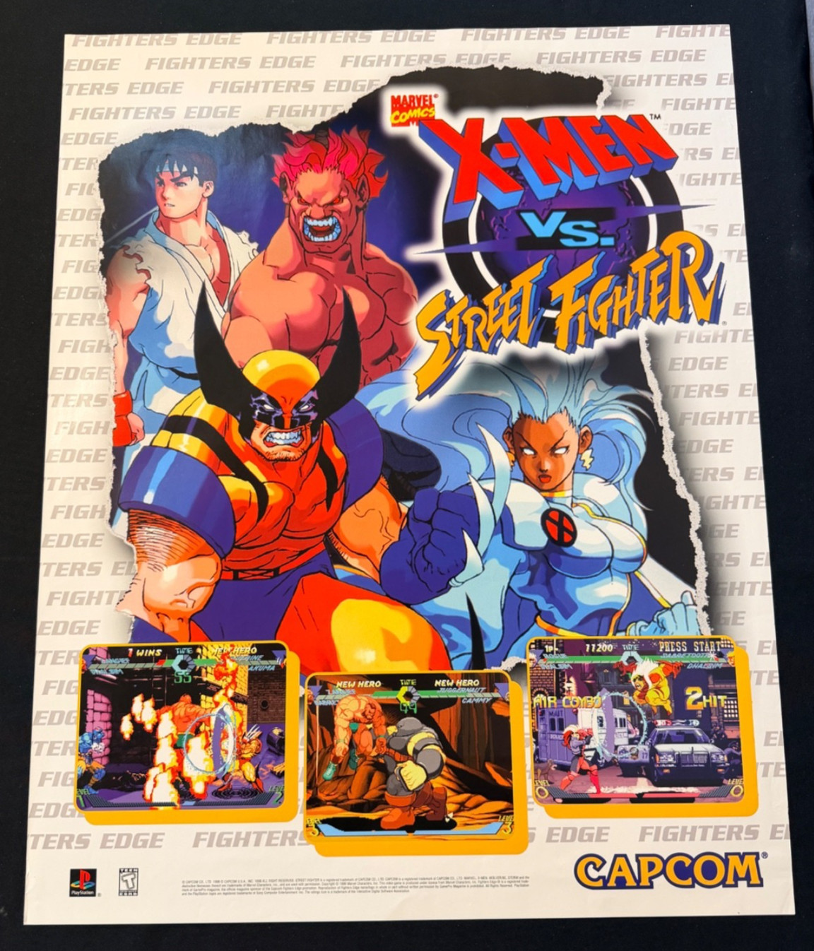 Xmen vs Street Fighter 1996 Sony Playstation PS1 Store Display Promo Poster RARE