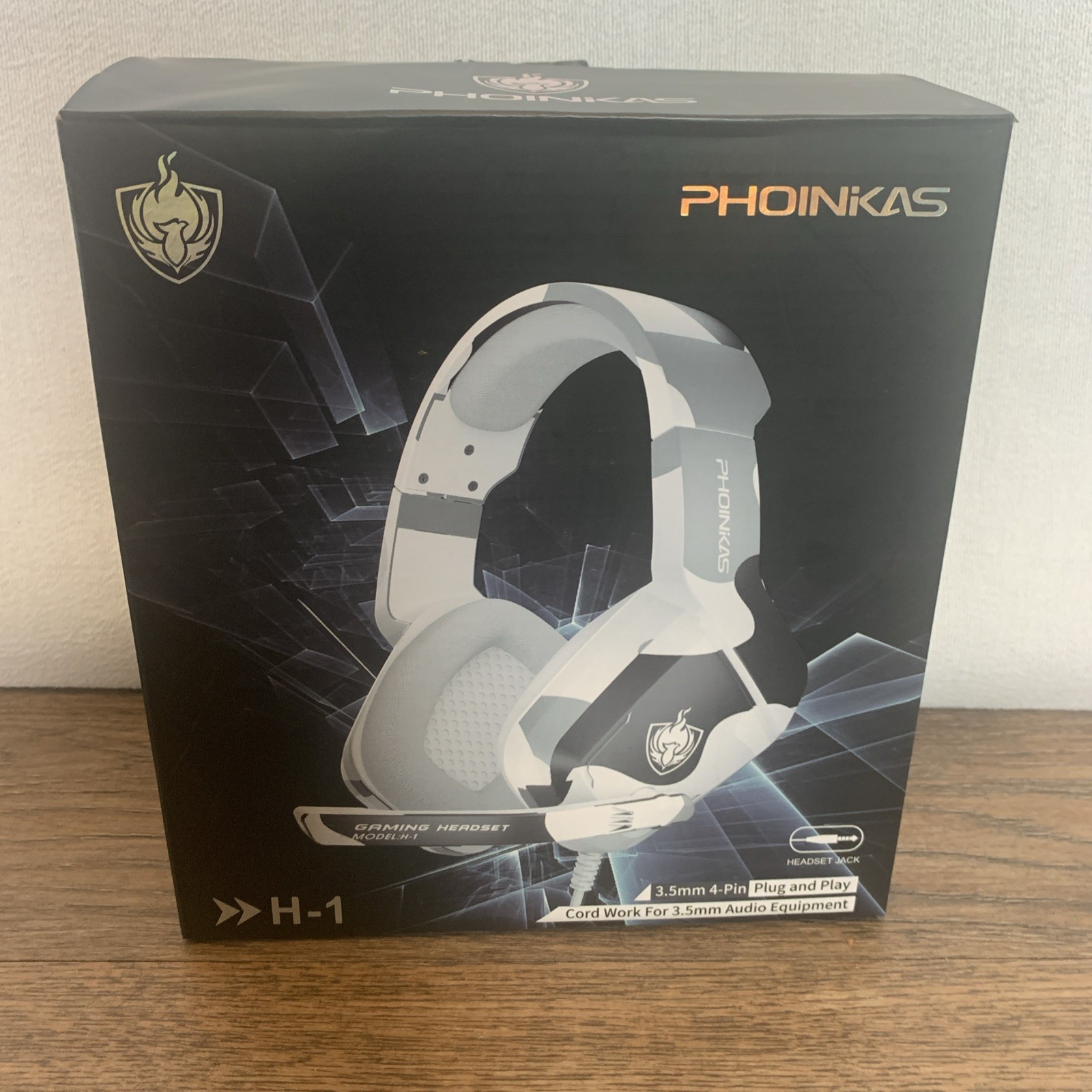 Phonikas Gaming Headset, 3.5 mm, 4-Pin, Model H-1, Grayscale Camo Print, New