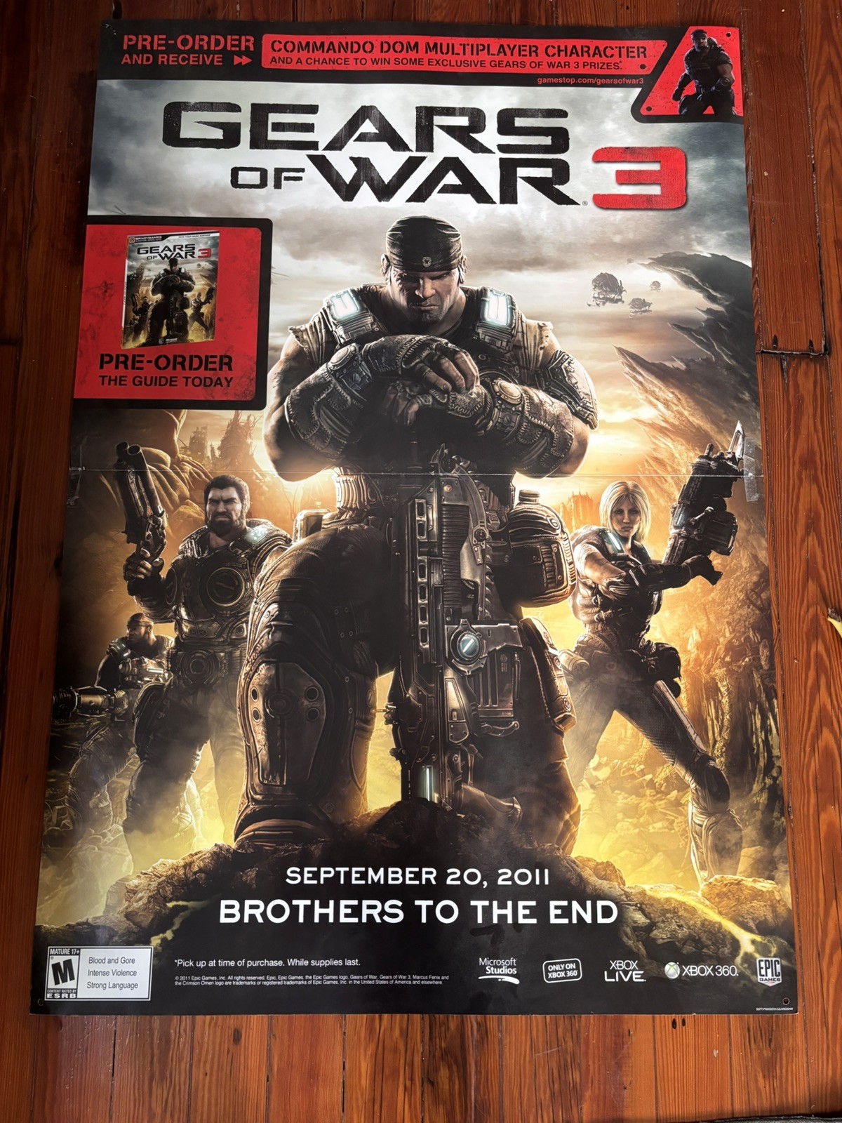 Gears of War 3 Gamestop 2011 Launch Poster GIANT 48 x 33 Storefront Display Xbox