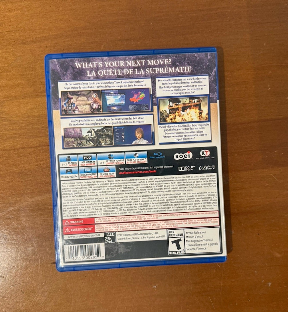 Dynasty Warriors 8: Empires (Sony PlayStation 4, 2015) Complete Great Condition