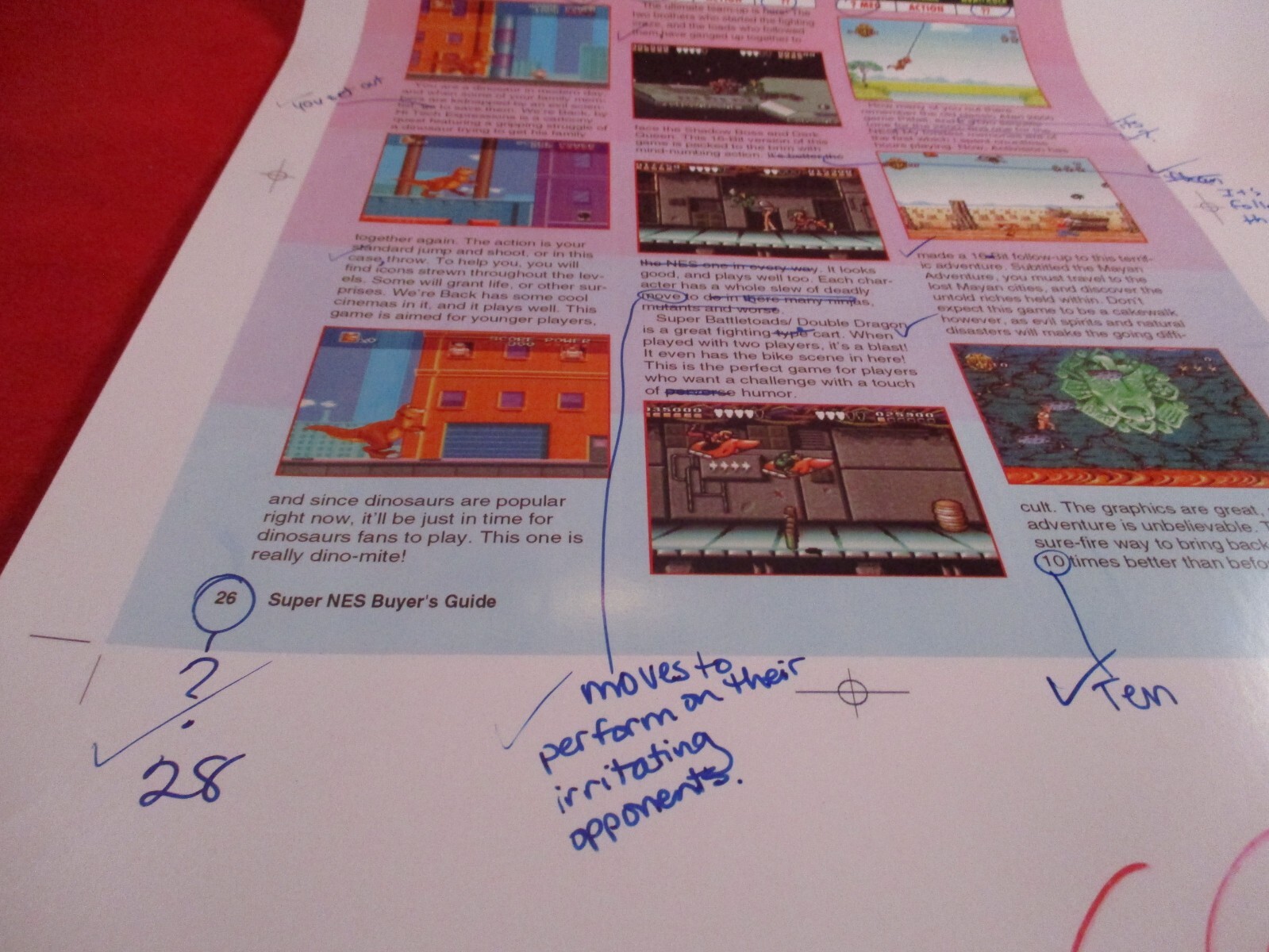 Super NES Buyer’s Guide Magazine Prototype Sheet We’re Back Battletoads Double D