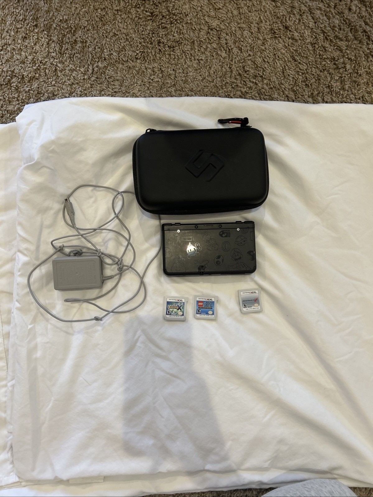 New Nintendo 3DS Mario Edition Bundle Pokemon X Mario Kart 7 OEM Charger Case