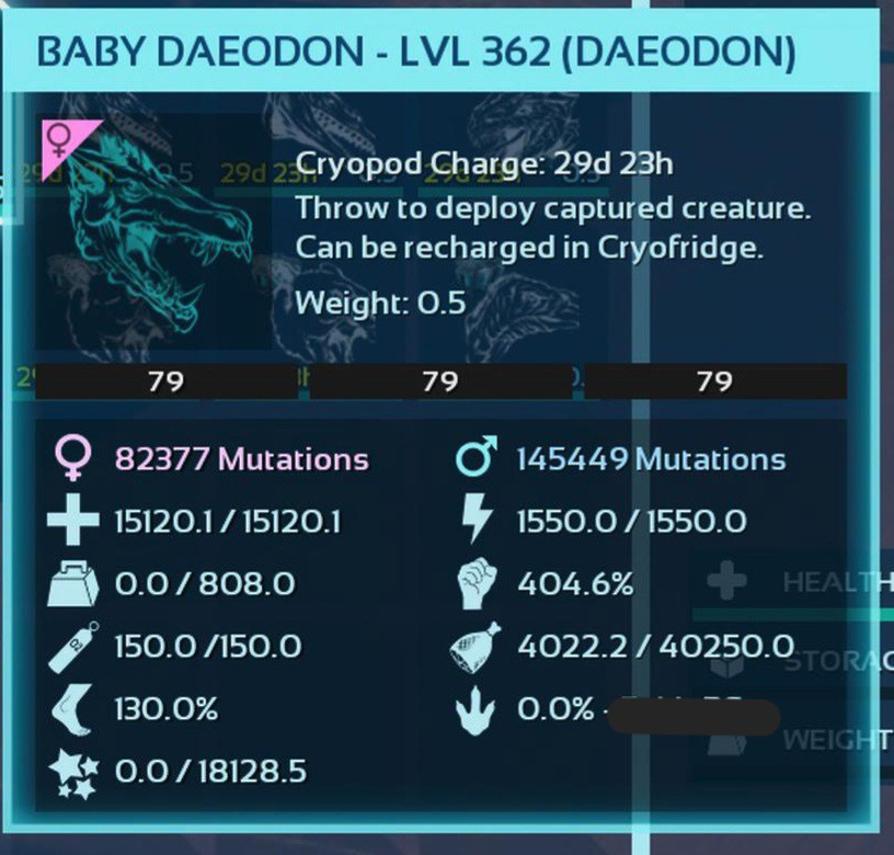 ARK ASCENDED PVE OFFICIAL PAIR BABY DAEODON BLACK ID79 TOP FOOD 40K PC/XBOX/PS5