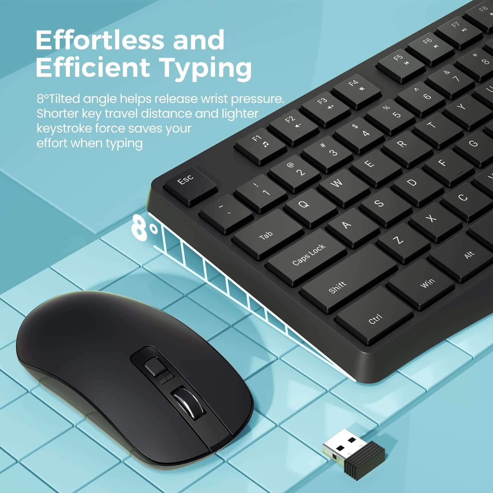 Wireless Keyboard and Mouse Combo, Lovaky 2.4G Full-Sized 1 Pack, Black
