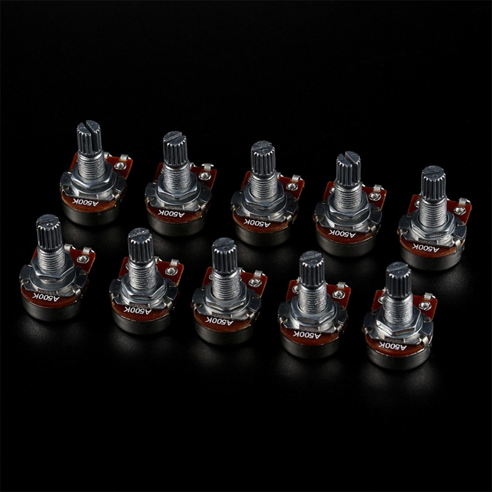 10Pcs Potentiometers 500K Ohm Guitar Bass Pots Split Shaft Rotary Audio Taper