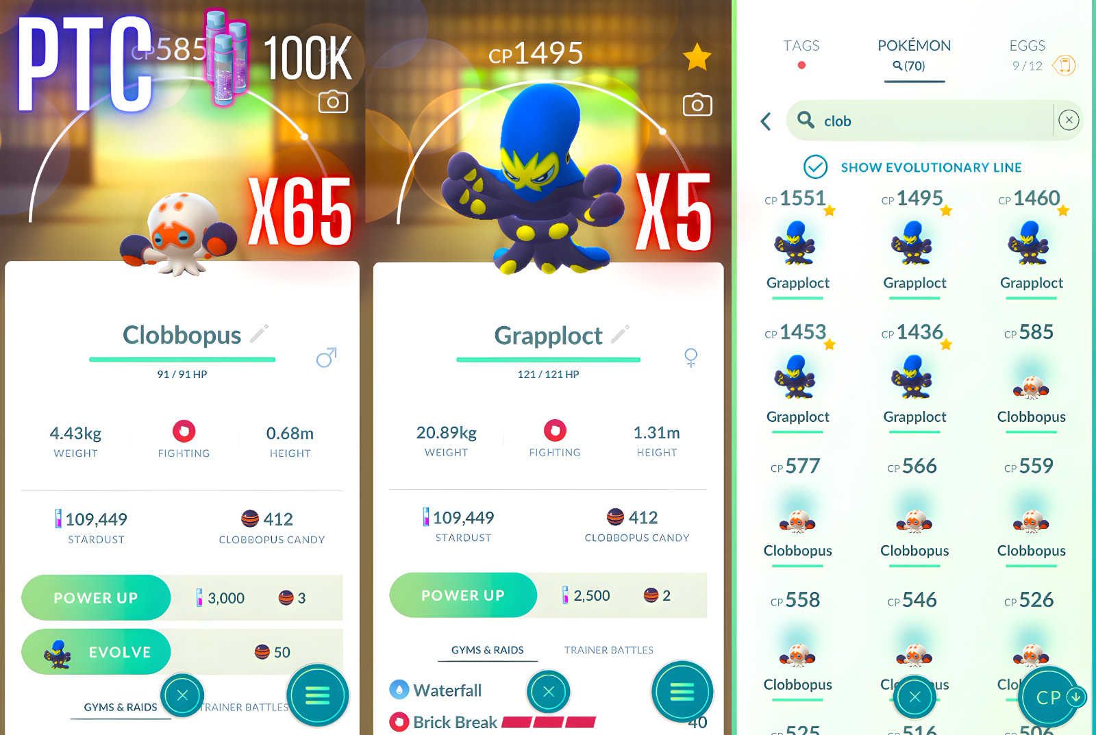 Clobbopus x65, Grapploct x5, 100K Stardust | mini P T C | Go