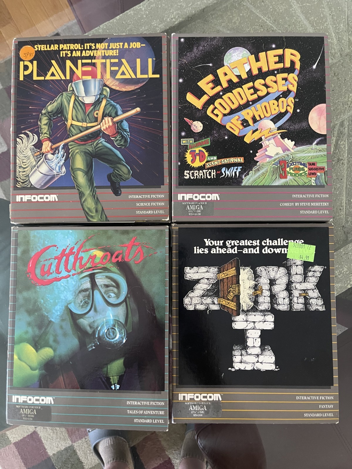 Infocom Lot – 4 Amiga Classics – Planetfall, Leather Goddess, Cutthroats, Zork I