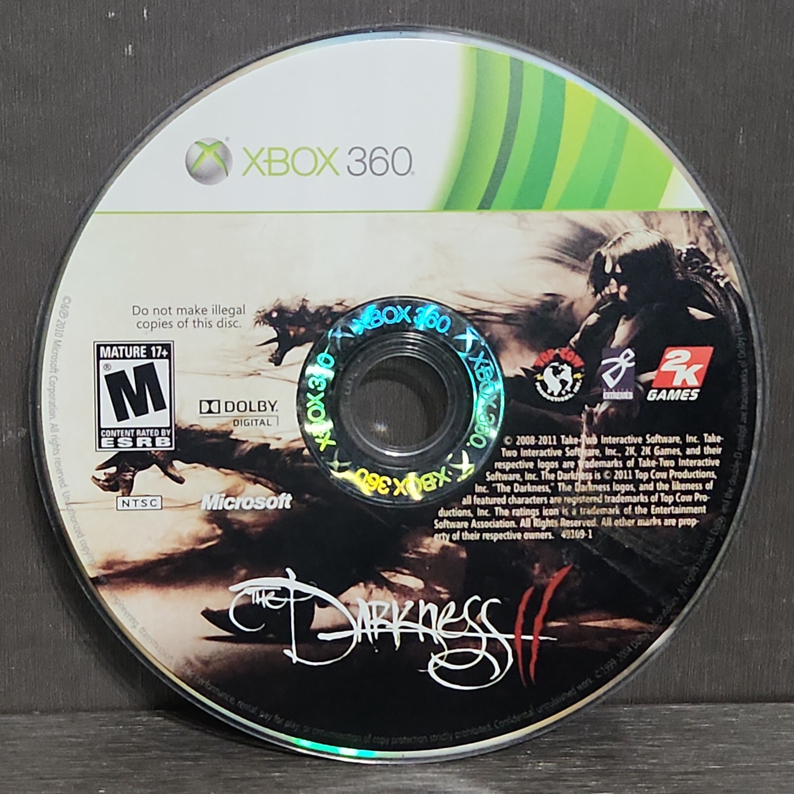 The Darkness II 2 Xbox 360 Video Game Disc