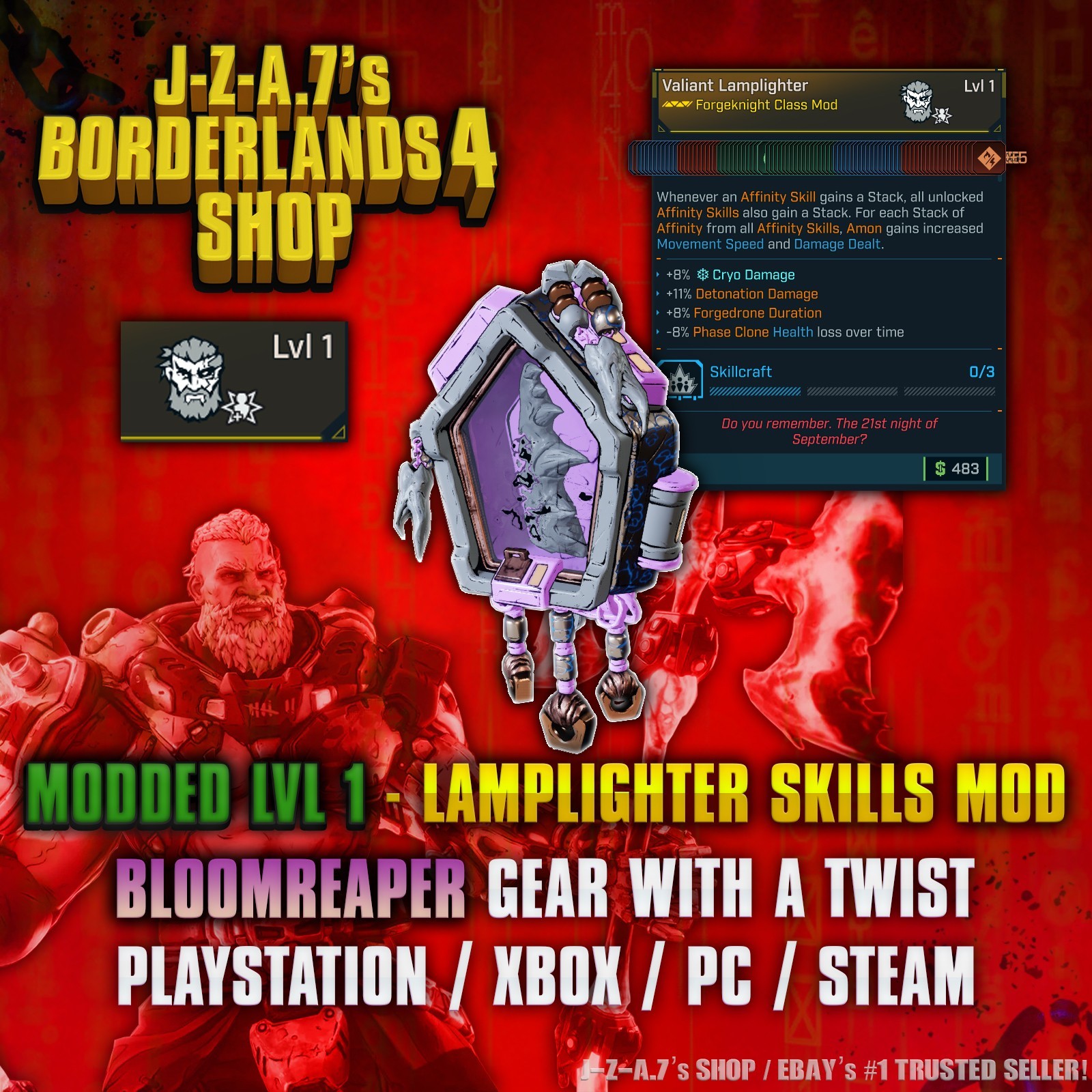 Borderlands 4✨ MODDED LEVEL 1 ONE LAMPLIGHTER AMON CLASS MOD BL4 ✅PC-PS-XBOX✨