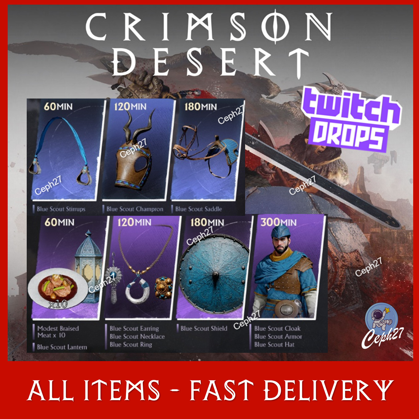 Crimson Desert Twitch Drops – Blue Scout Bundle – ALL 21/21 Items/Skins