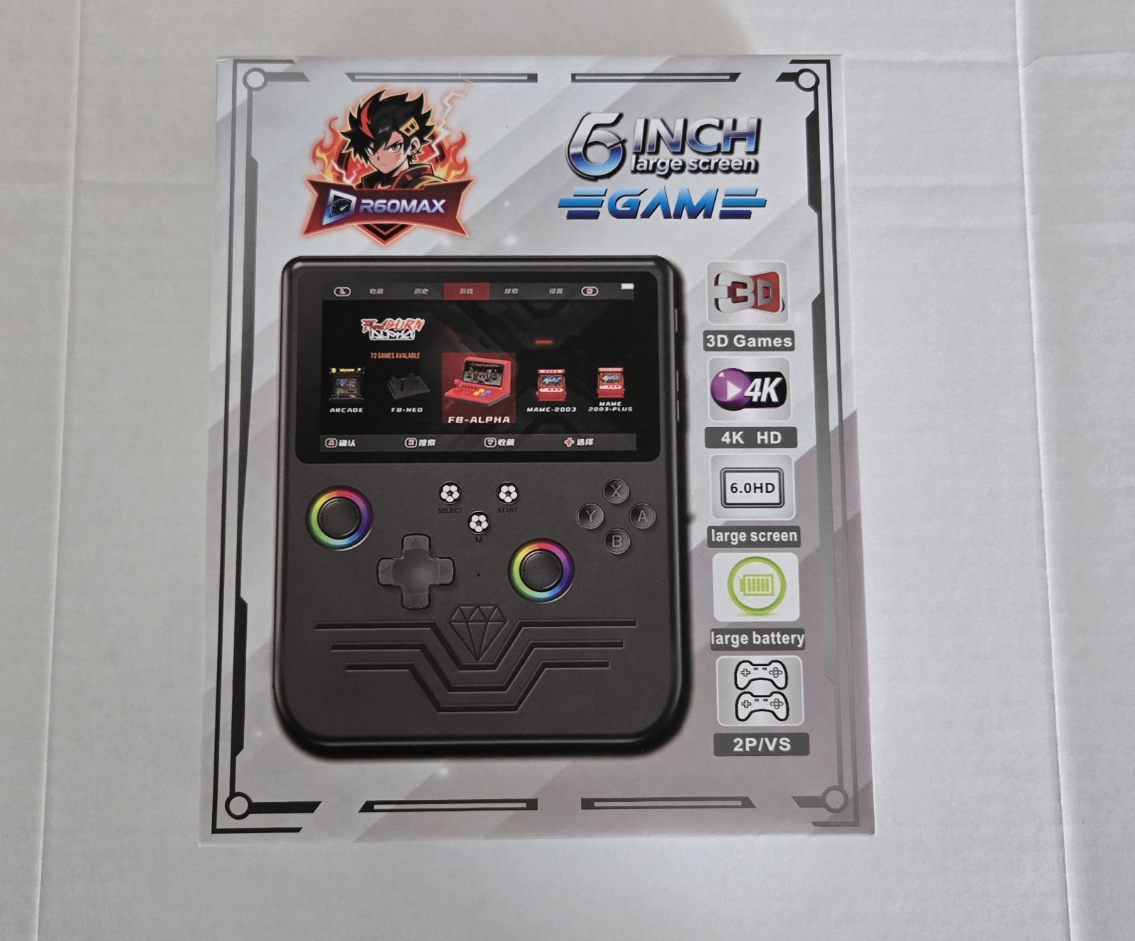 R60MAX Retro Handheld Game Console 6″ Screen • 20,000+ Games • 128GB NEW-Linux