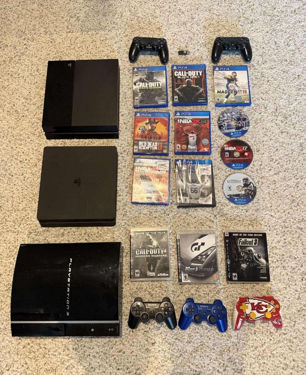 Two Sony PlayStation 4’s One Playstation 3 Console, Controllers & Games included