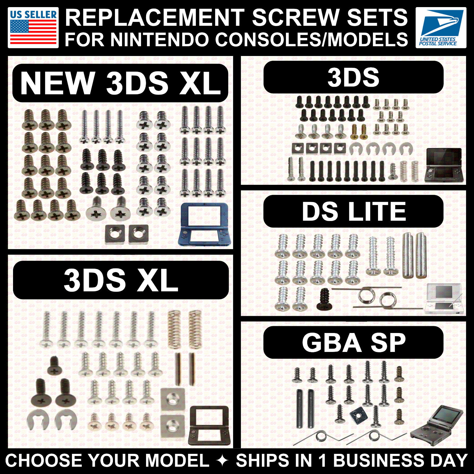 NEW Full Screw Set For Nintendo New/3DS/XL/LL/NDSL/DS Lite/GBA SP Housing Shell