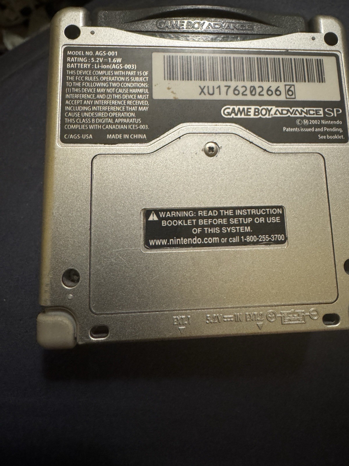 Nintendo Game Boy Advance SP AGS-001 Silver w/ Charger and Game