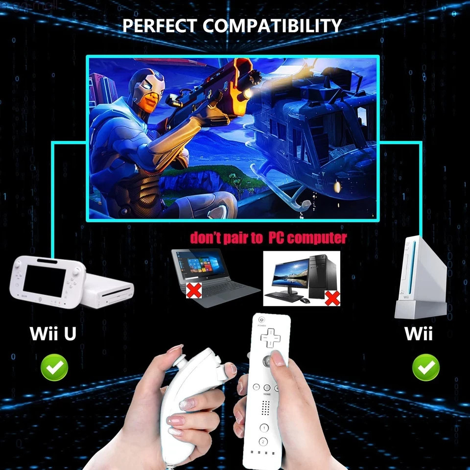 2 in 1 Motion Plus Wii Rmote Nunchuck Controller for Nintendo Wii/Wii U Game