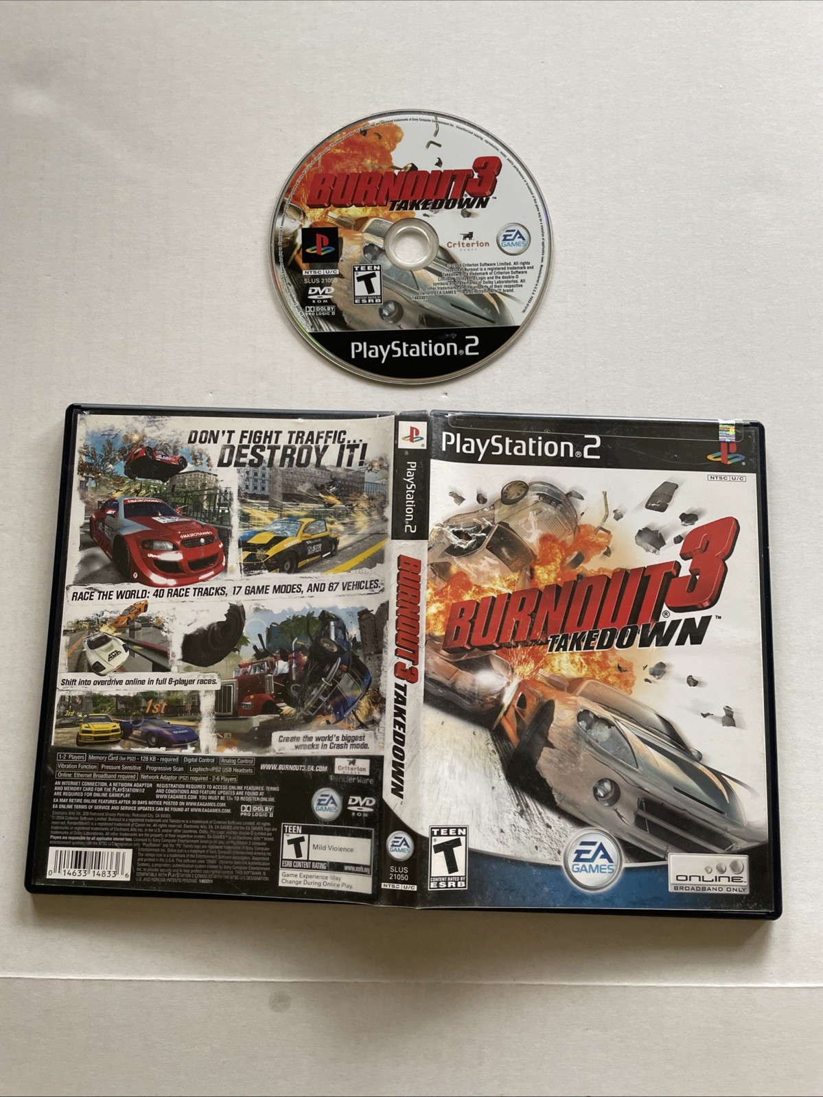 PLAYSTATION 2 PS2 BURNOUT 3 TAKEDOWN! TESTED & WORKS! NO MANUAL! BLACK LABEL! VG