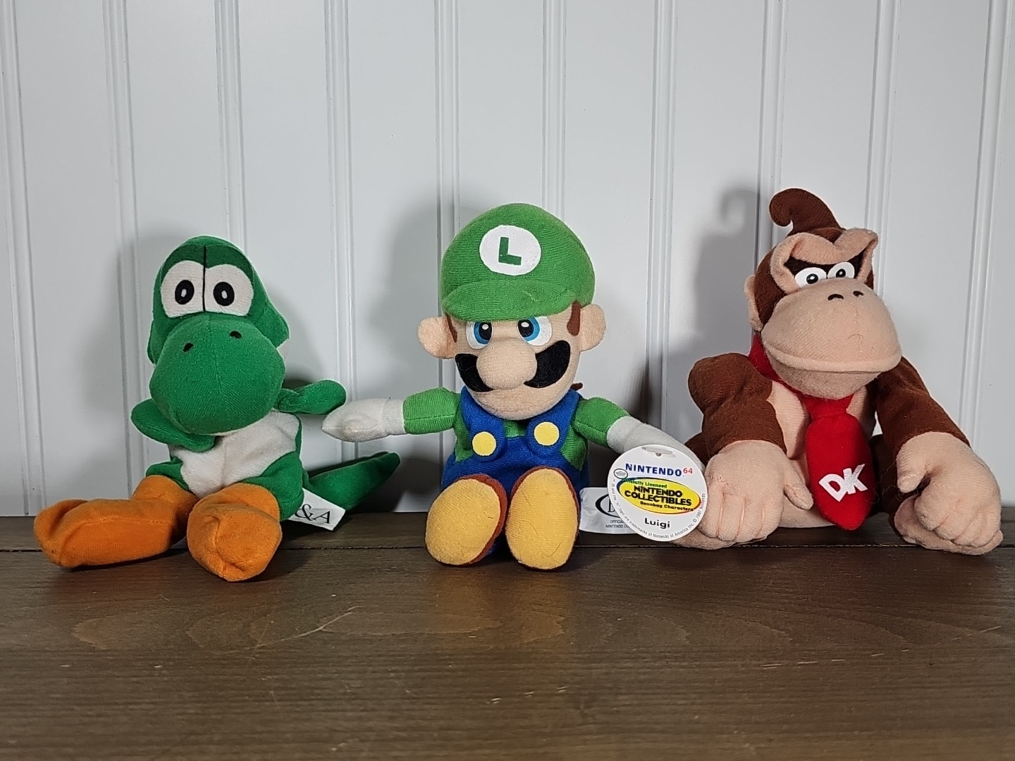 Vintage Nintendo 64 Luigi, Yoshi & Donkey Kong Beanbag Plush (BD&A, 1997)
