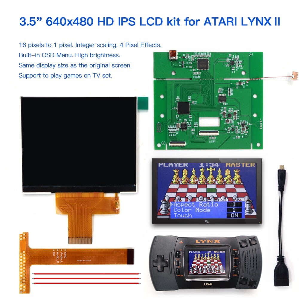 3.5” 640×480 Retro Pixel 720P HDMI-Compatible IPS Backlit LCD For ATARI LYNX Ⅱ