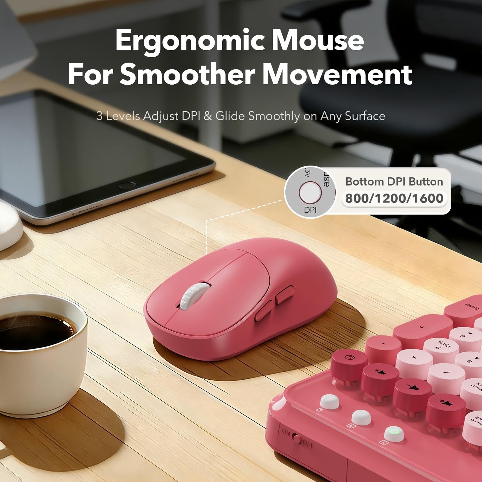 Wireless Keyboard and Mouse Combo, Cute Full-Size Typewriter-Style Keyboard, …