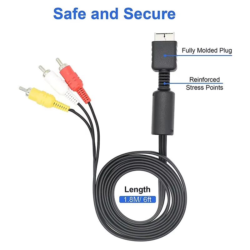 1.8M RCA AV Audio Cable Lead Cord For Sony PS1 PS2 PS3 Console HDMI Adapter USA