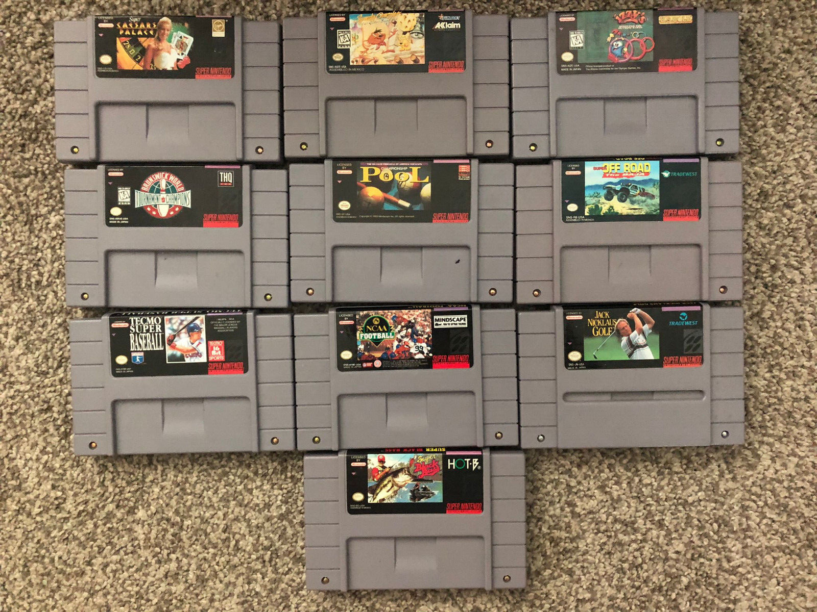 Super Nintendo SNES Home Console, Two Controllers, Tested, 10 Video Game Bundle