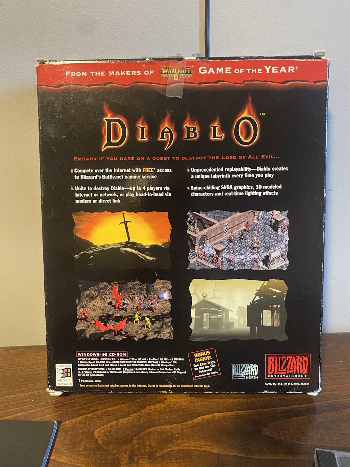 Diablo 1 PC CD-ROM 1996 Blizzard Ent Window 95) Big Box W/Manual & Insert CLEAN
