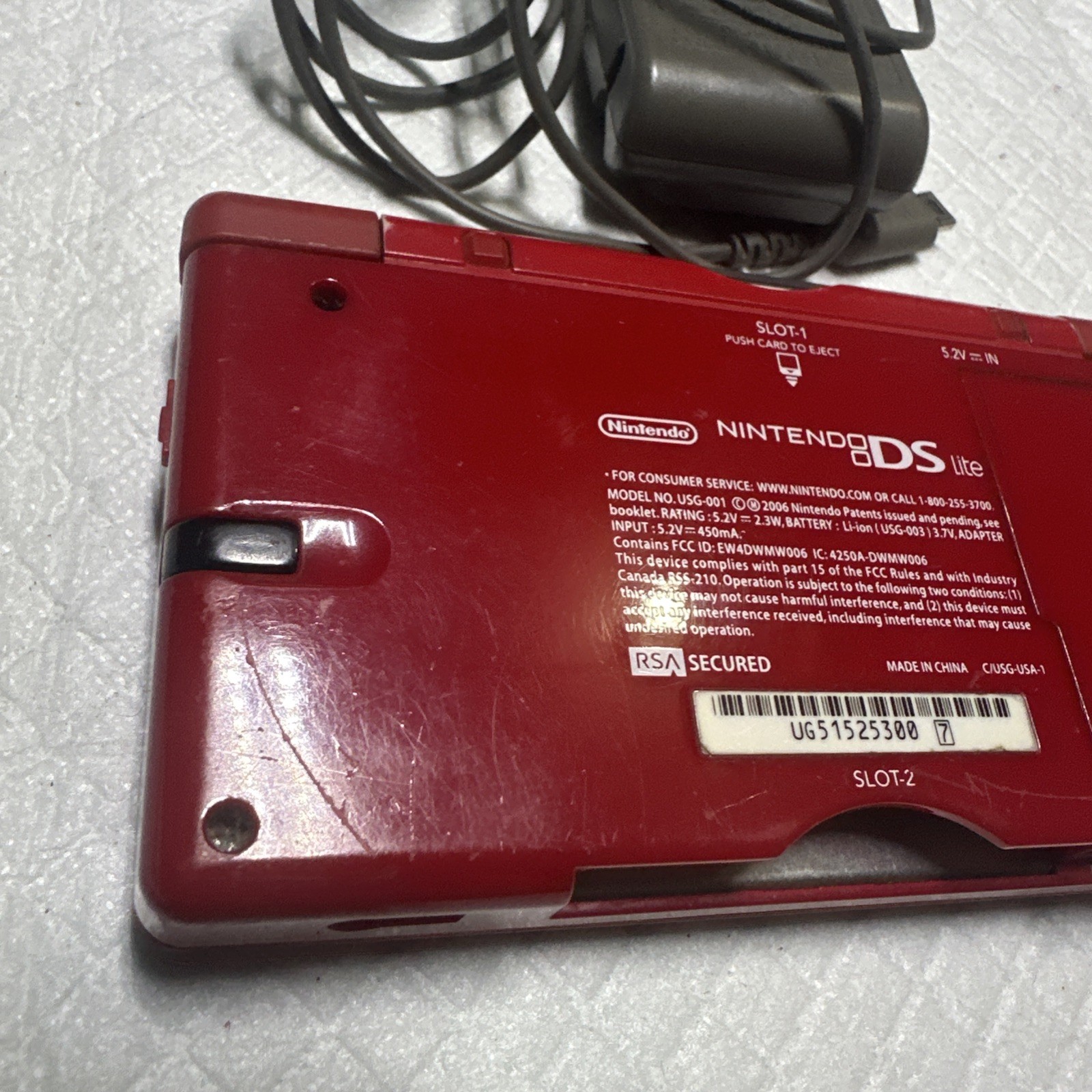Nintendo DS Lite Mario Edition Console w/ Charger & GBA WORKS! BAD HINGE!
