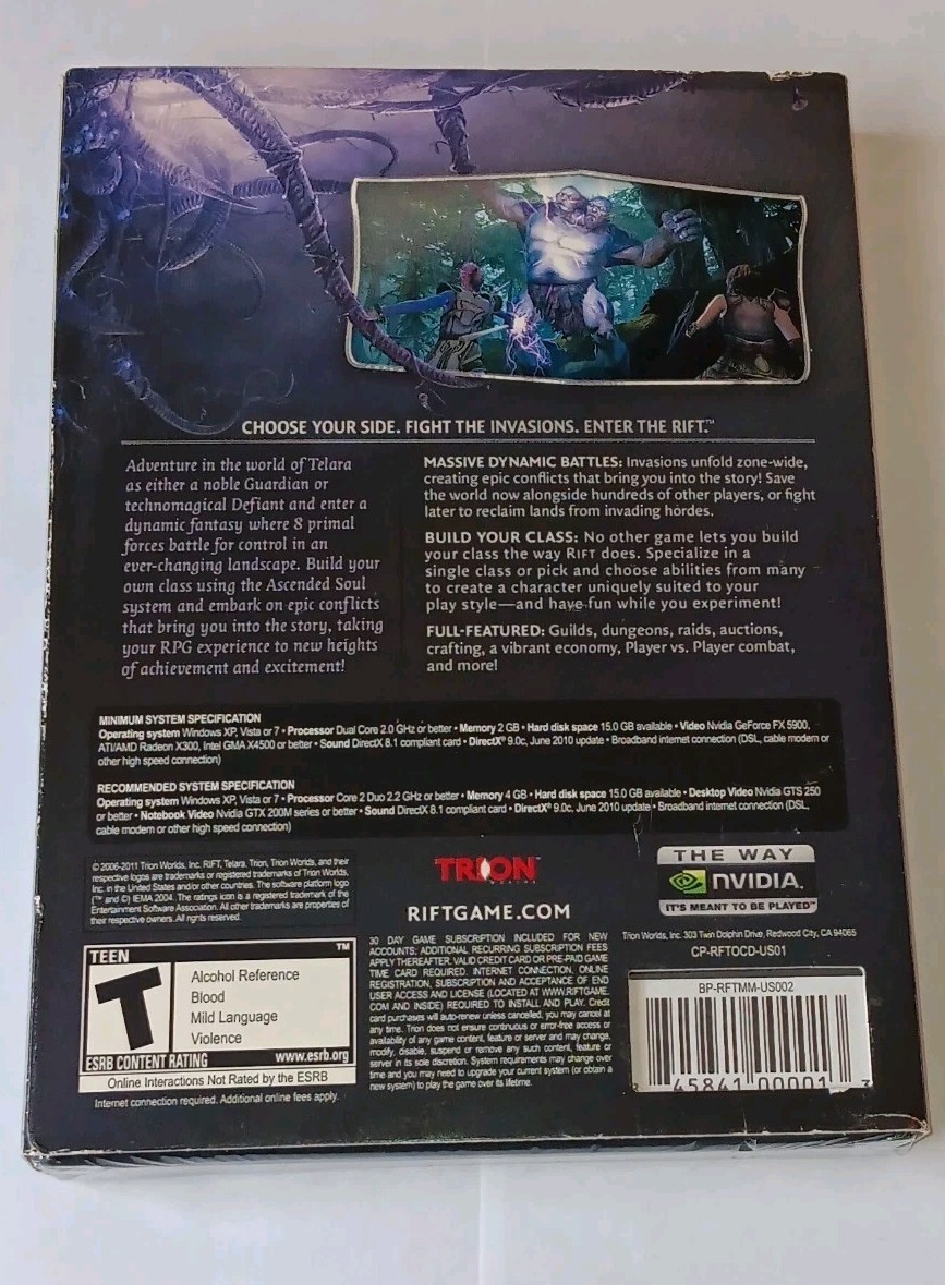 Trion Worlds Rift PC DVD-ROM MMORPG 2011 Manual Included, brand new SEALED game