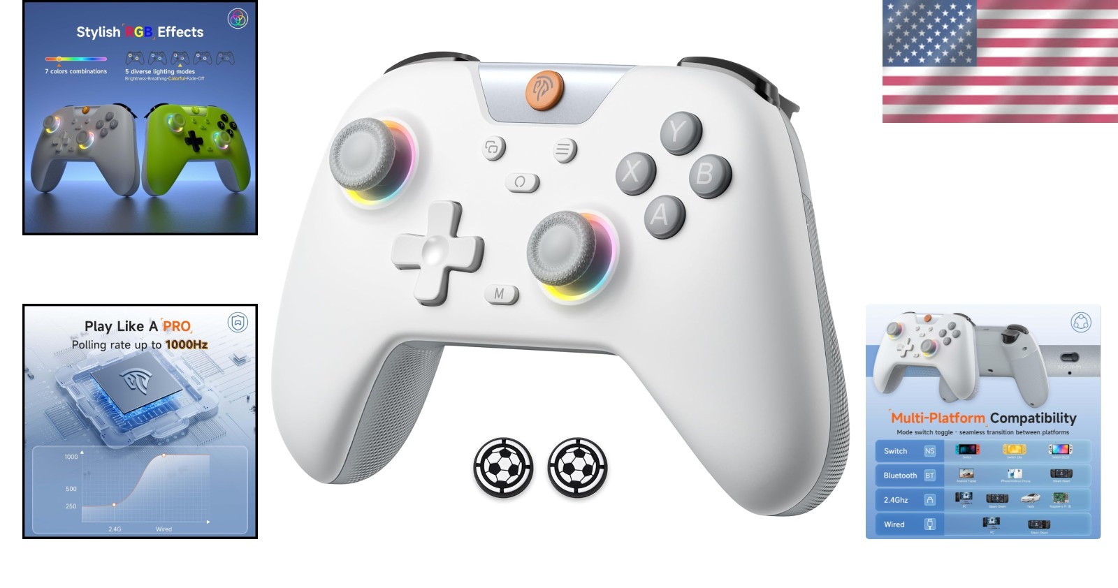 X05 Wireless Game Controller for PC/Android/Steam Deck with Extra Thumb Grips