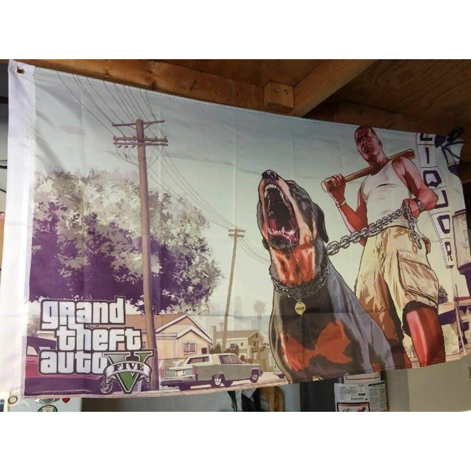 GTA V Grand Theft Auto 5 5ft Flag Chop & Franklin Rockstar Five