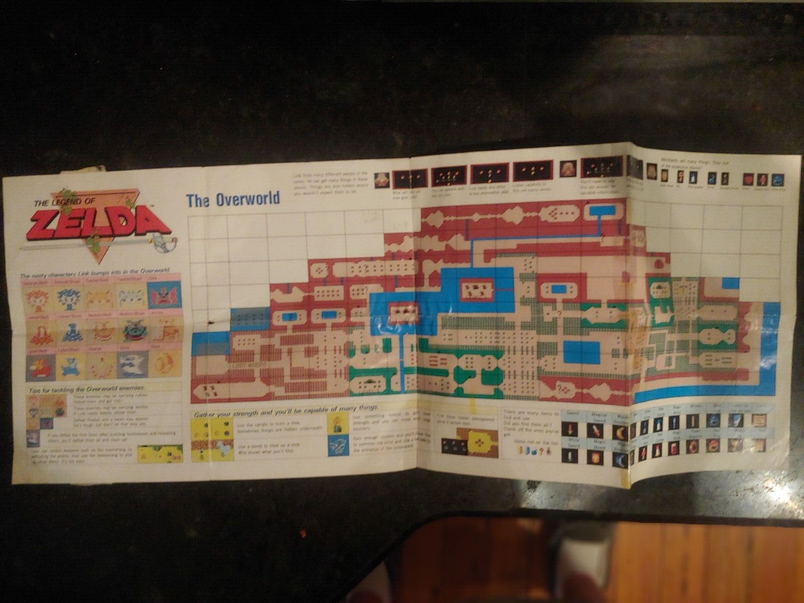 Vtg 1987 LEGEND OF ZELDA Nintendo NES Original Maps & Strategies Fold-Out Insert