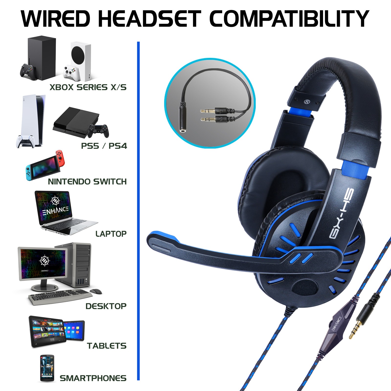 Gaming Headset with Rotating Microphone – Soft Adjustable Headband – Blue
