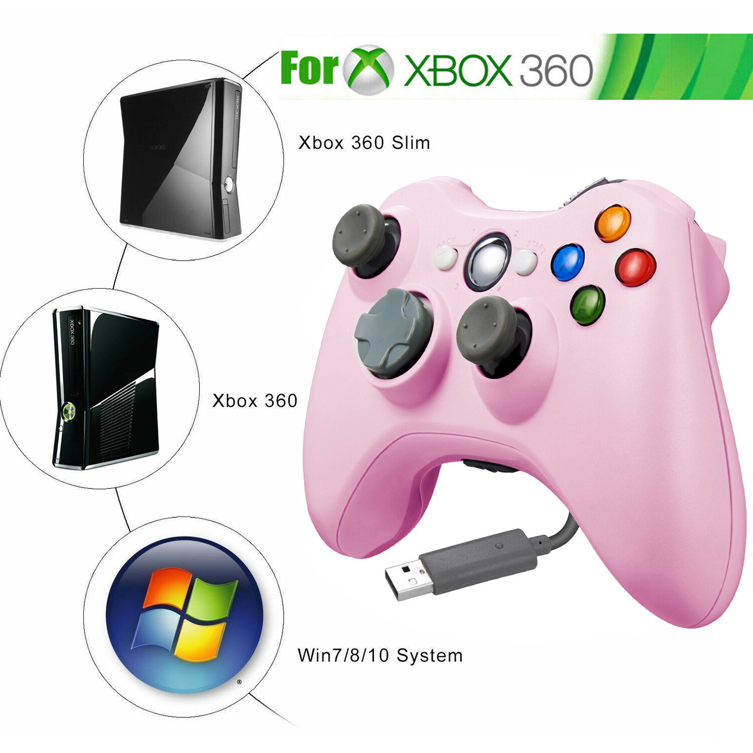Wired Controller USB For PC Compatible With Xbox 360 / Windows 7 8 10 11 Gamepad