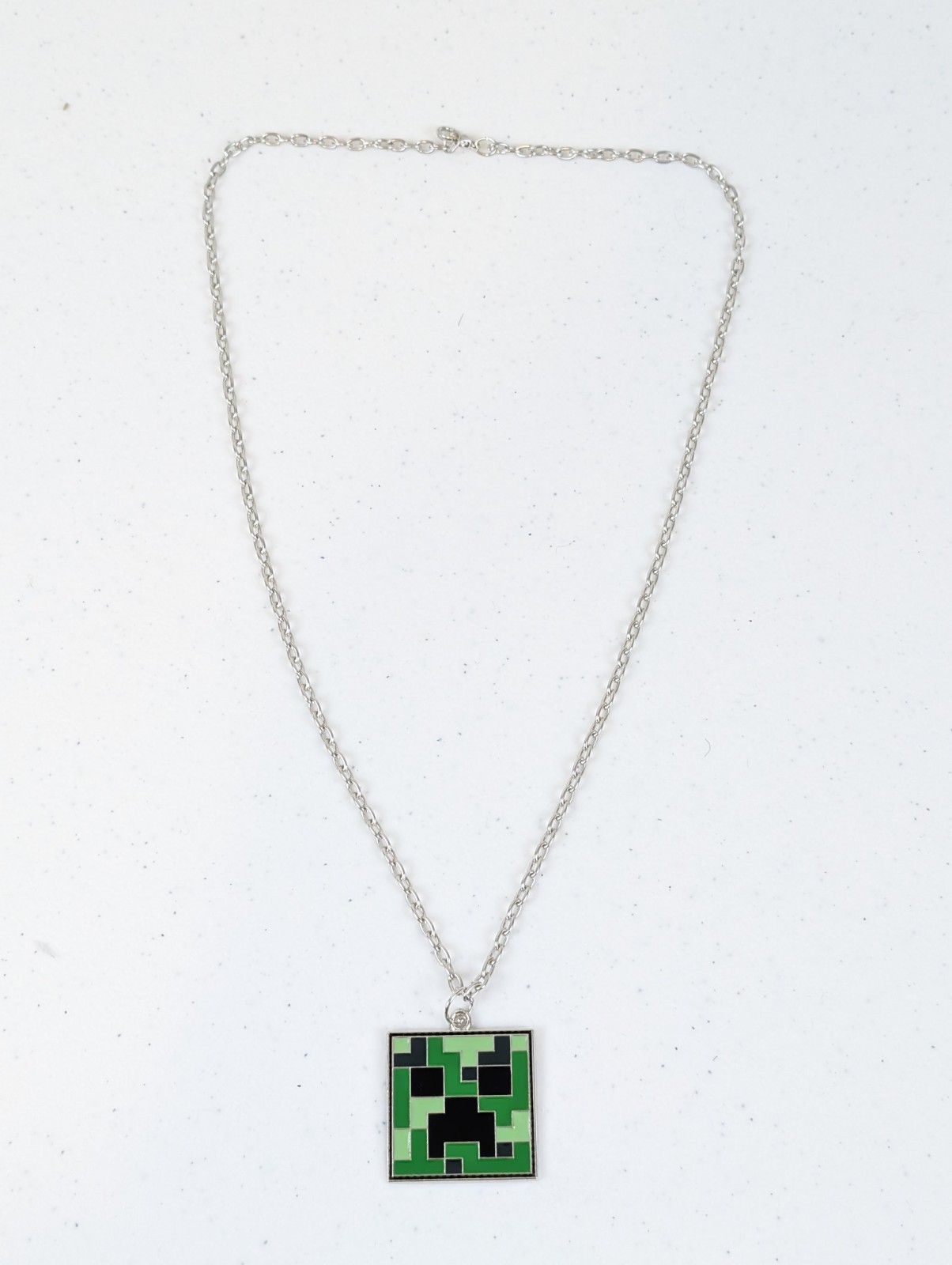 Minecraft Style Creeper Necklace Pixel Green Enamel Pendant Gamer Jewelry 22″