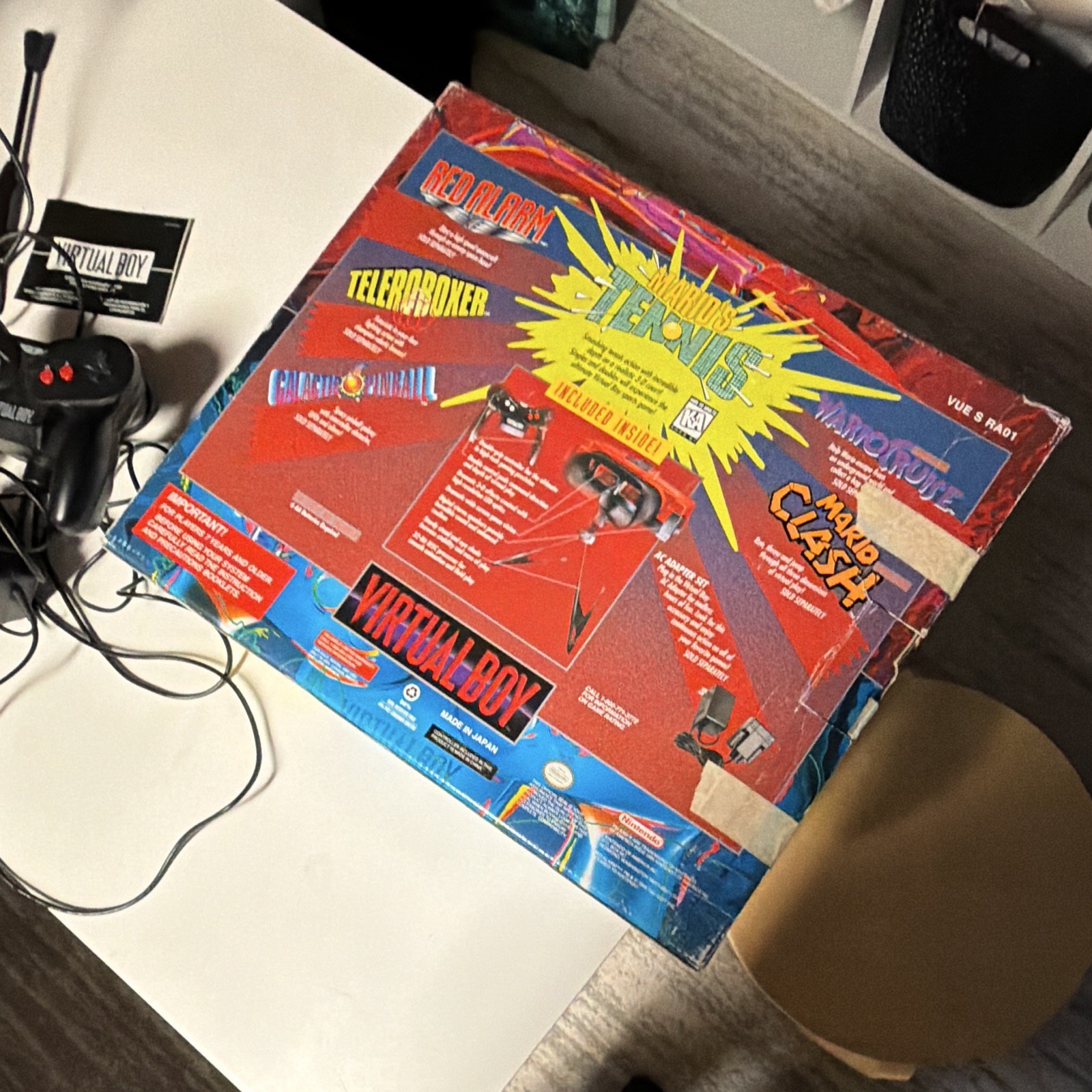 Tested -Nintendo Virtual Boy Console w/ Box, Stand/Headset, Controllers & Cables