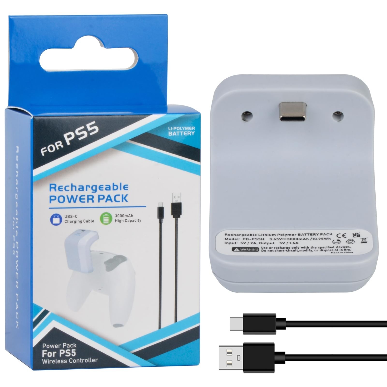 3000mAh External Battery Pack for PS5 Controller – Rechargeable Power Bank for D