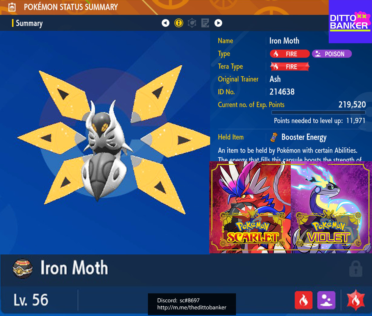 Pokemon Scarlet/Violet ✨SHINY IRON MOTH Lv.56 Modest 6IV (Future Volcarona)