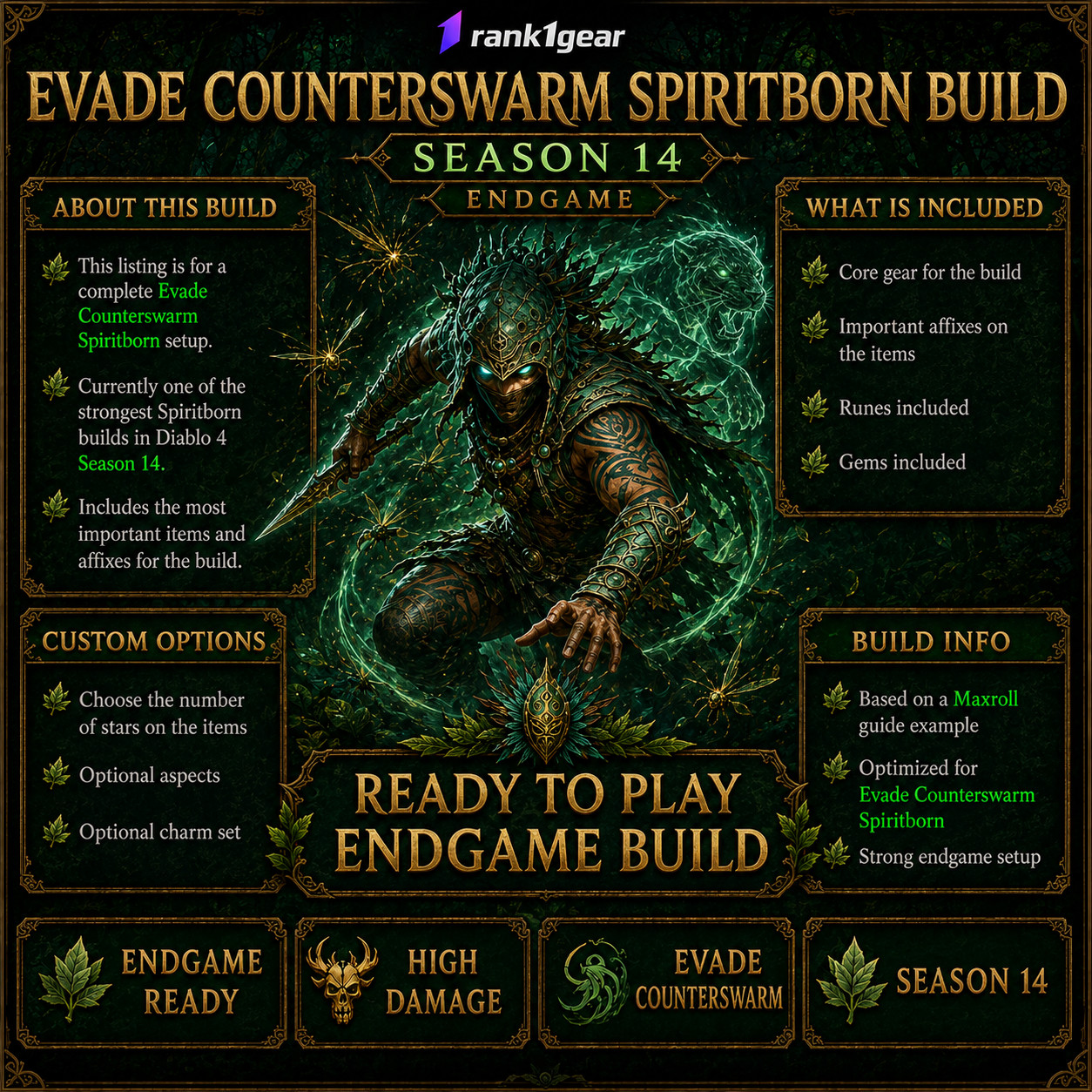 Diablo 4⚔️ Season 14⚔️Evade Swarm Spiritborn Build Endgame⚔️BEST BUILD ⚔️S+ TIER