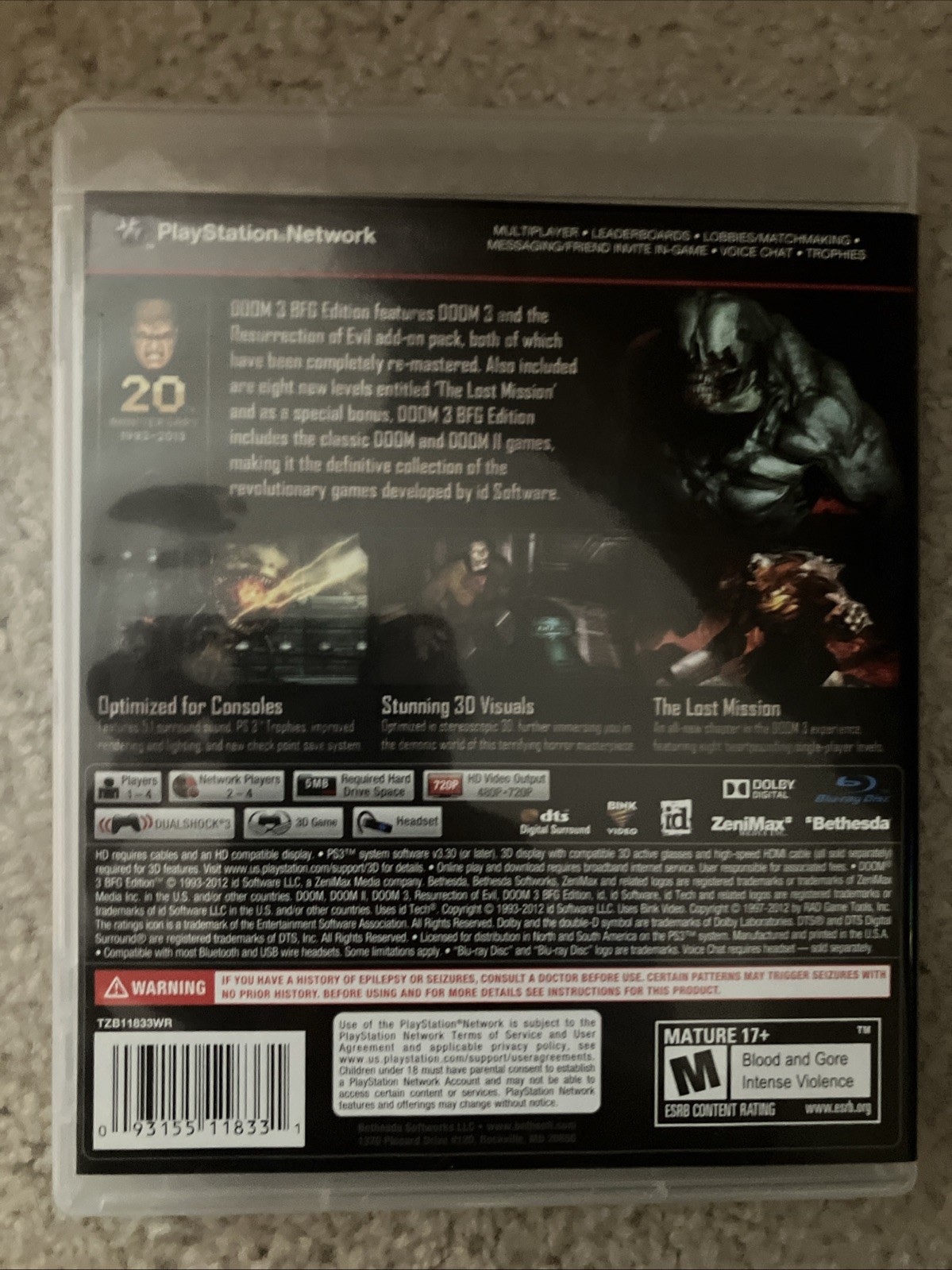 Doom 3: BFG Edition (Sony PlayStation 3, 2012) PS3 First Person Shooter Game