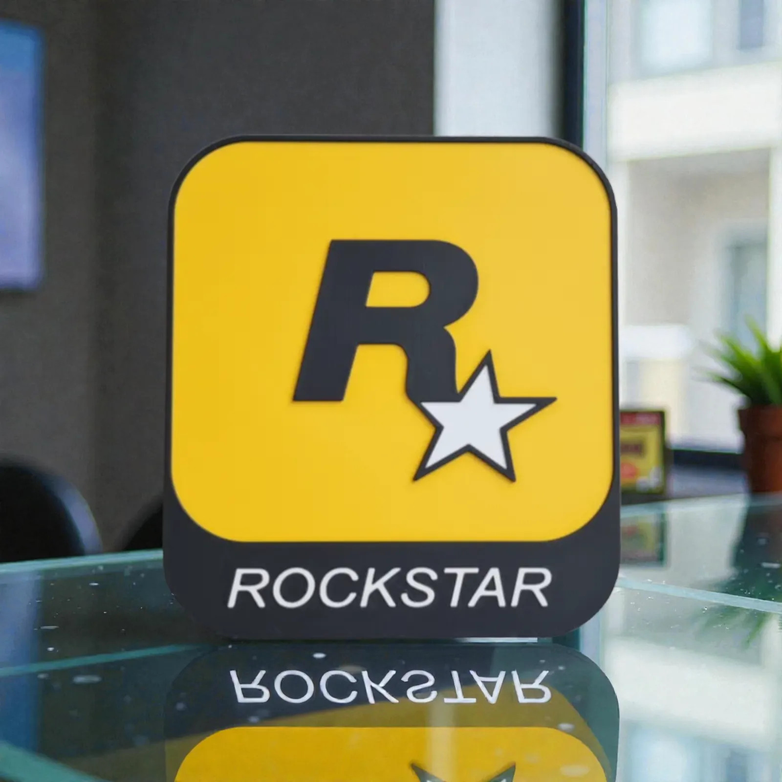 Rockstar Games Logo Sign Video Game Collectible Desk Display Gaming Room Decor