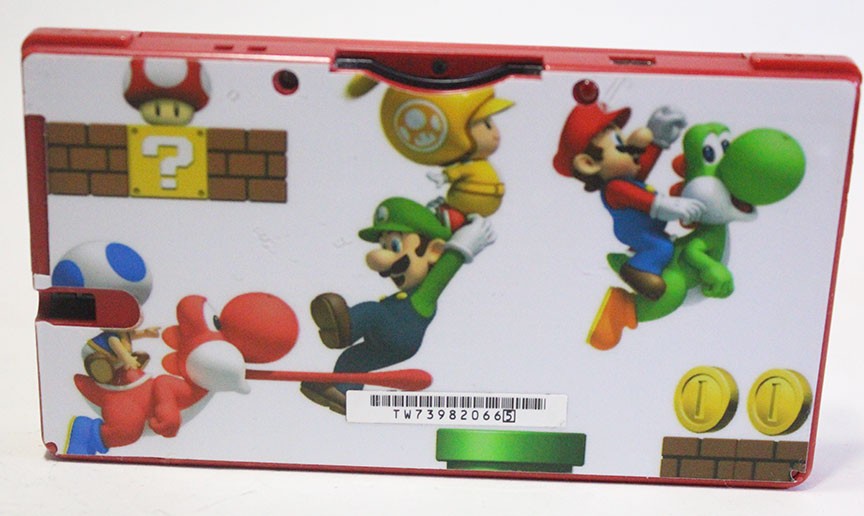 Nintendo DSi Red Handheld Game Console w/ Mario Skin Cover + Super Mario DS Game
