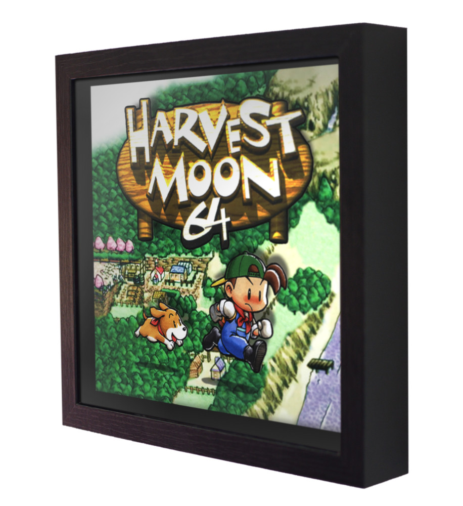 Harvest Moon 64 (Cover Art) – 3D Shadow Box Frame (9″ x 9″) Gaming Art
