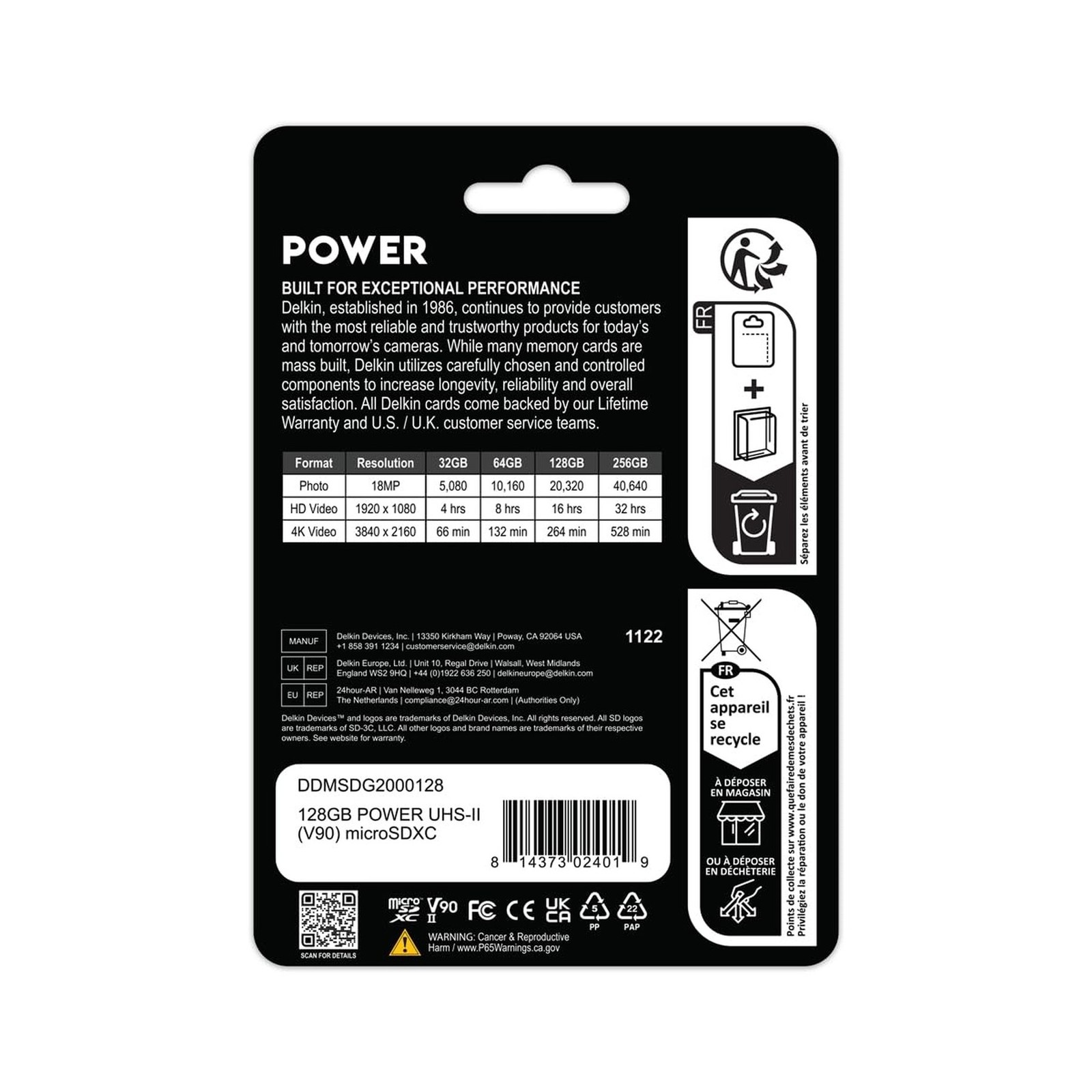 Delkin Devices 128GB Power Micro SD Card UHS-II (U3/V90) – 300MB/s Read, 250M…