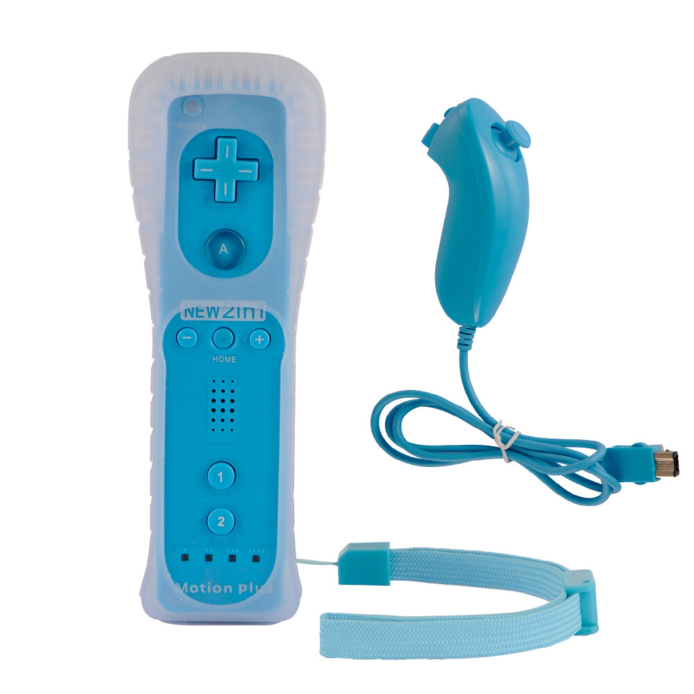 1&2 Pack Blue Wiimote Built-in Vibration Motion Plus Remote Controller /Nunchuck