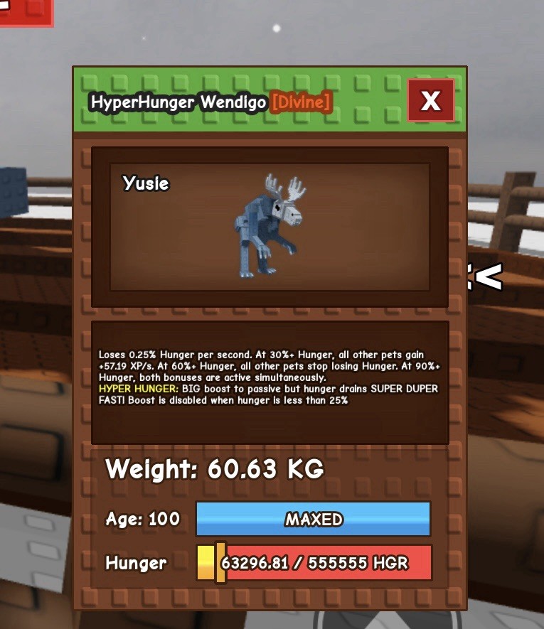 Grow a Garden Wendigo 60kg+ | Mutated Hyperhunger | RARE | Roblux