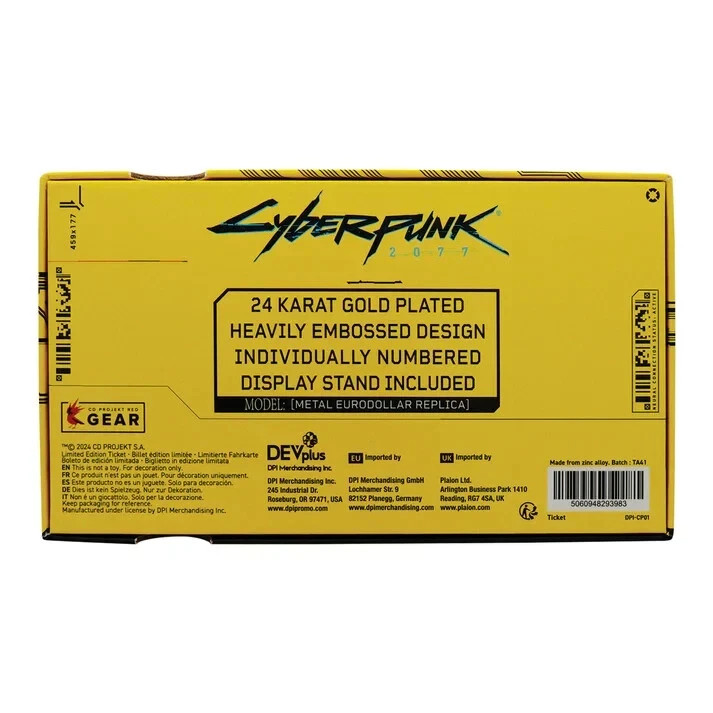 Cyberpunk 2077 Metal EuroDollar Replica | 24k Gold-Plated Limited Edition NEW