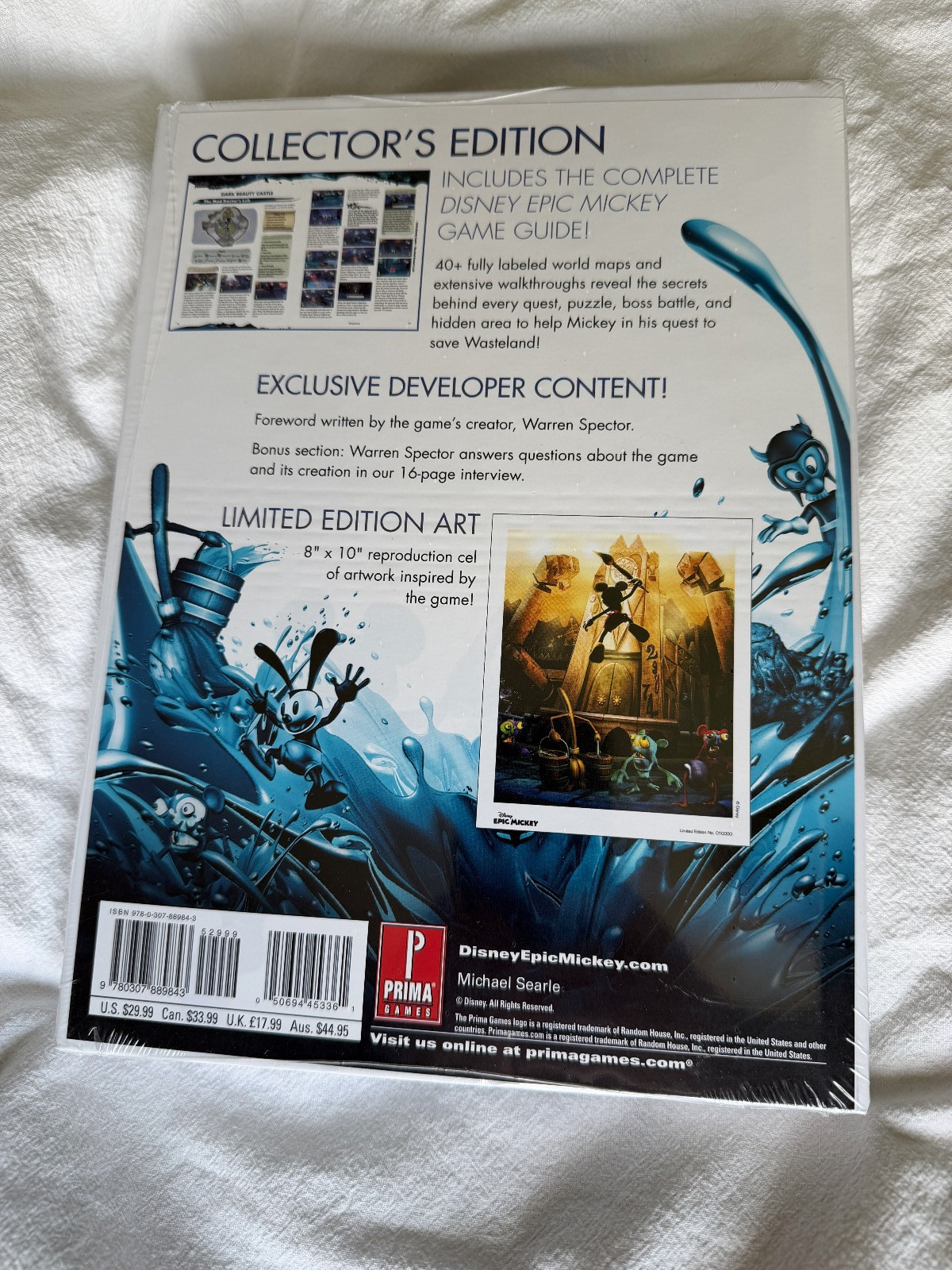Disney Epic Mickey Collector’s Edition Strategy Guide Hardcover & Art Cell – NEW