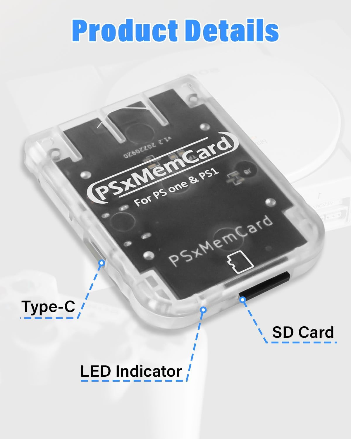 PS1 Memory Card with 512MB Micro SD Card, High Speed Game Memory Card for PS1 &